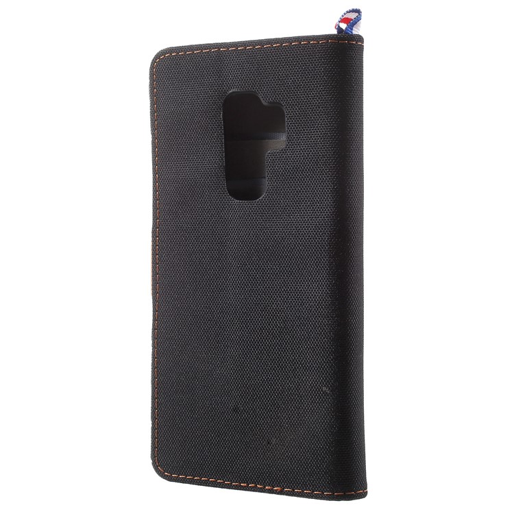 Jeans Cloth Texture Card Holder Stand Leather Case for Samsung Galaxy S9 Plus - Black-3