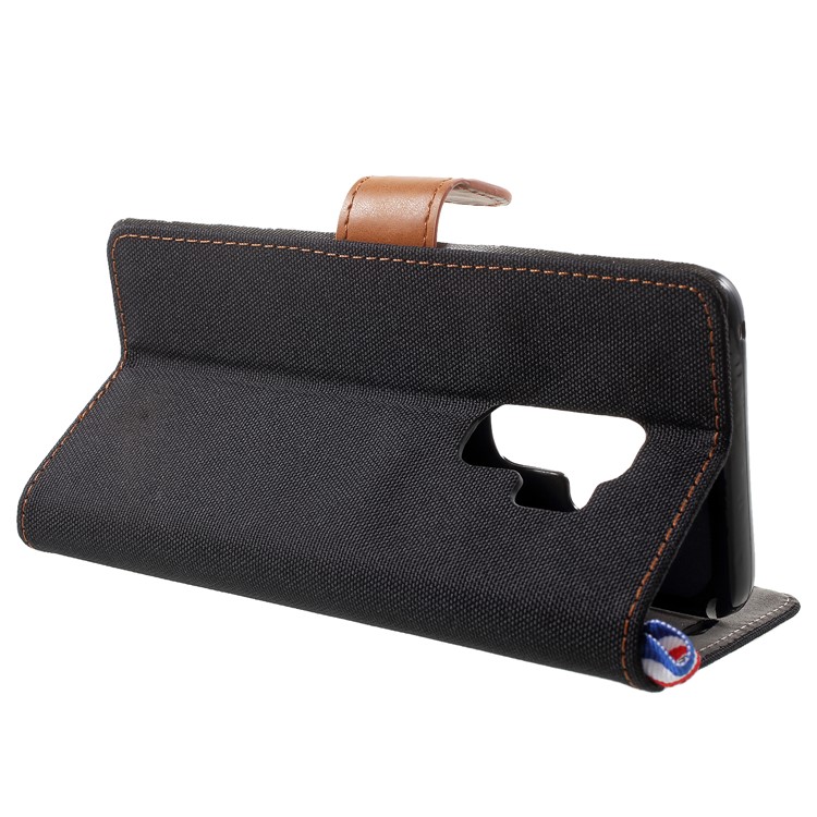 Jeans Cloth Texture Card Holder Stand Leather Case for Samsung Galaxy S9 Plus - Black-4
