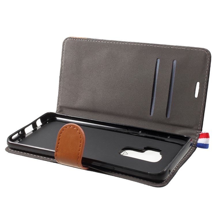 Jeans Cloth Texture Card Holder Stand Leather Case for Samsung Galaxy S9 Plus - Black-5