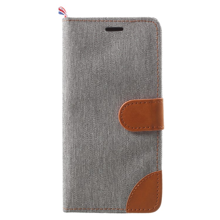 Jeans Cloth Texture Card Holder Stand Leather Cover for Samsung Galaxy S9 Plus - Grey-1