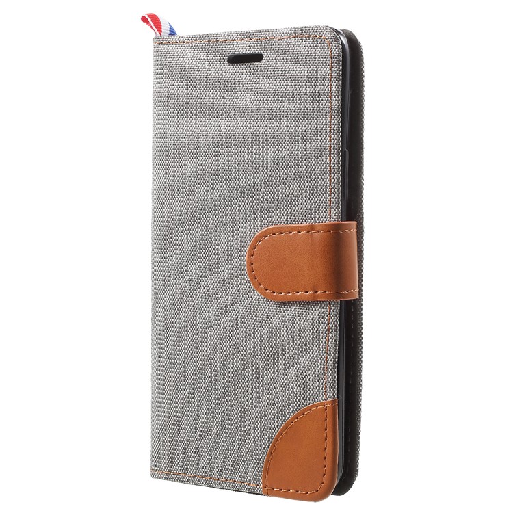 Jeans Cloth Texture Card Holder Stand Leather Cover for Samsung Galaxy S9 Plus - Grey-2