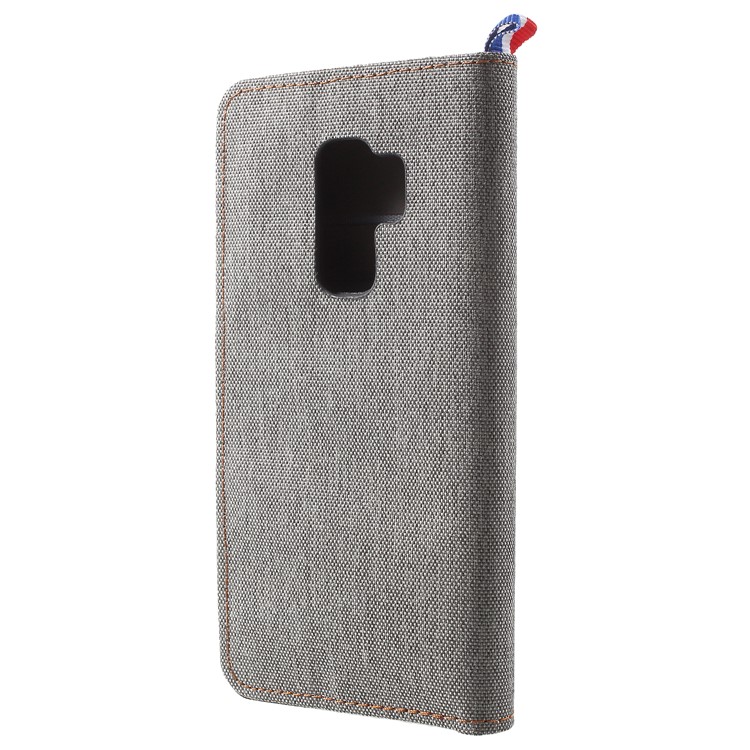 Jeans Cloth Texture Card Holder Stand Leather Cover for Samsung Galaxy S9 Plus - Grey-3