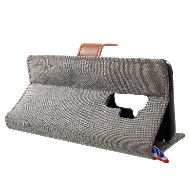 Jeans Cloth Texture Card Holder Stand Leather Cover for Samsung Galaxy S9 Plus - Grey-4