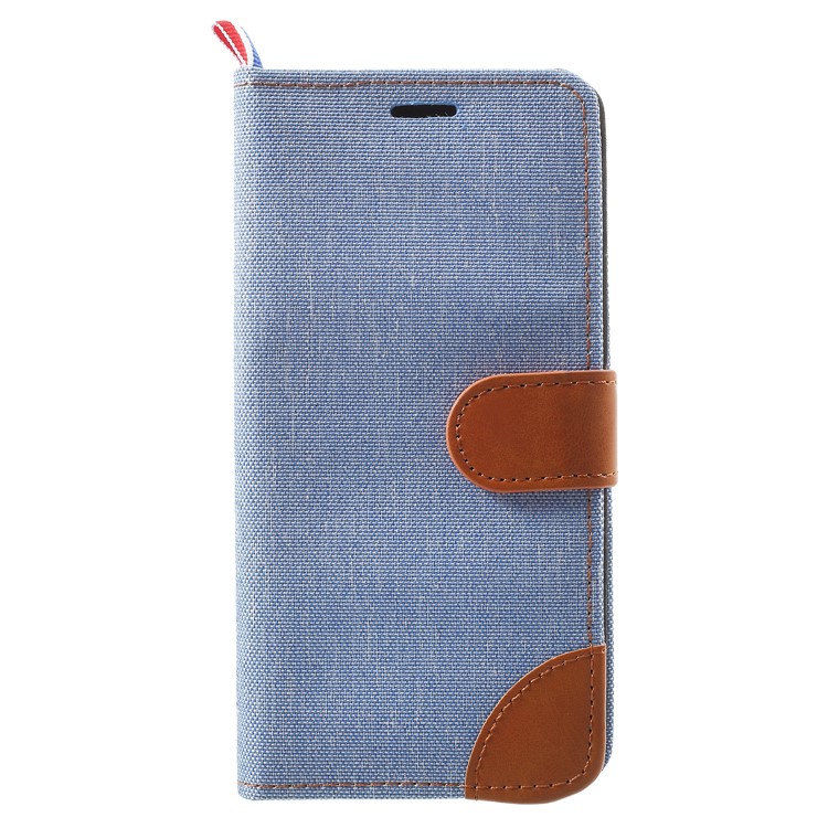 Jeans Cloth Texture Card Holder Stand Leather Shell for Samsung Galaxy S9 Plus - Baby Blue-1