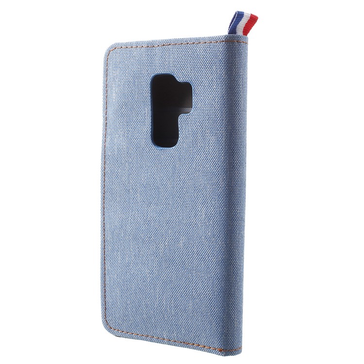 Jeans Cloth Texture Card Holder Stand Leather Shell for Samsung Galaxy S9 Plus - Baby Blue-3