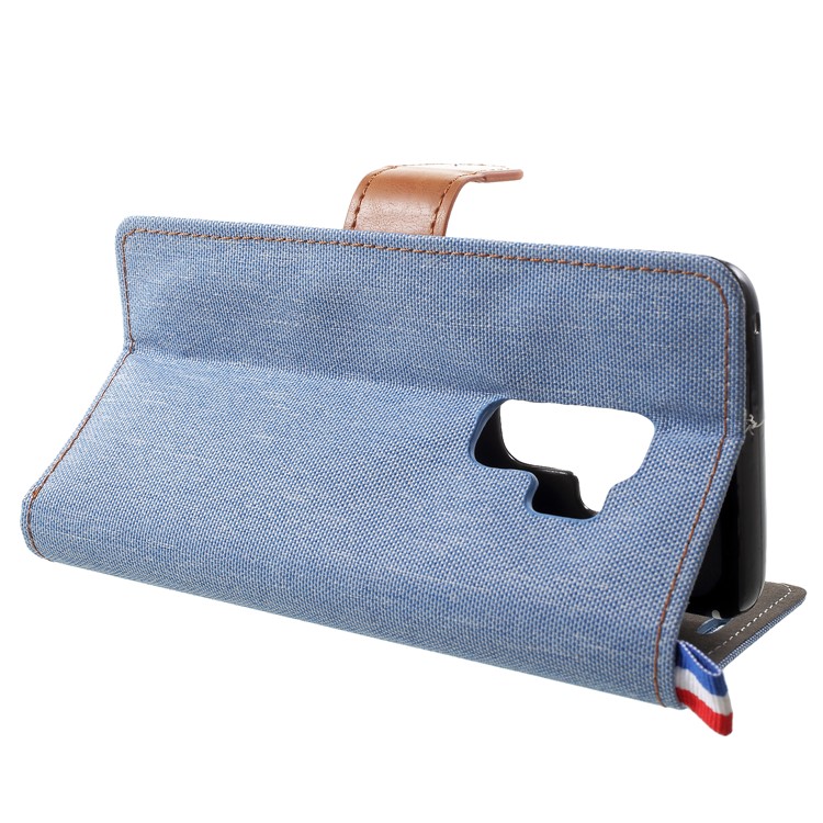 Jeans Cloth Texture Card Holder Stand Leather Shell for Samsung Galaxy S9 Plus - Baby Blue-4