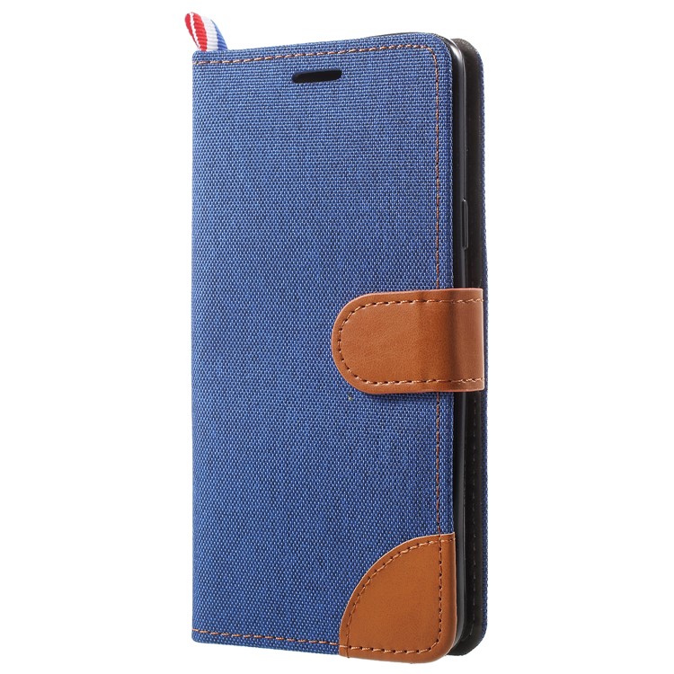 Jeans Cloth Texture Card Holder Stand Leather Casing for Samsung Galaxy S9+ - Dark Blue-2