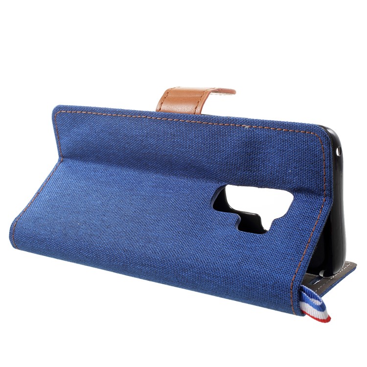 Jeans Cloth Texture Card Holder Stand Leather Casing for Samsung Galaxy S9+ - Dark Blue-4