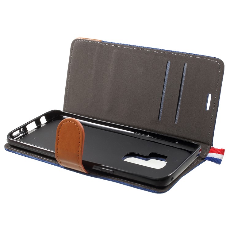 Jeans Cloth Texture Card Holder Stand Leather Casing for Samsung Galaxy S9+ - Dark Blue-5