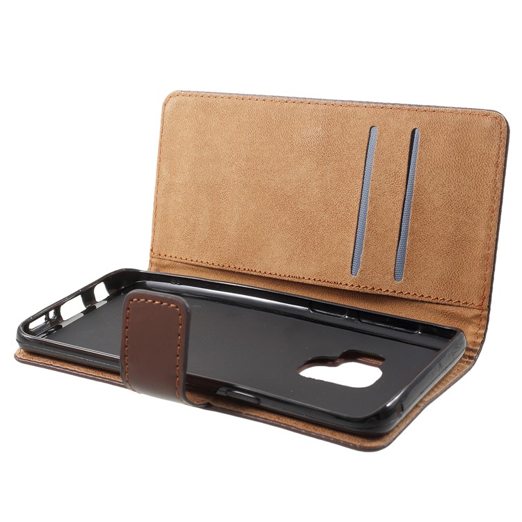 Wallet Leather Stand Mobile Phone Case for Samsung Galaxy S9 - Coffee-5