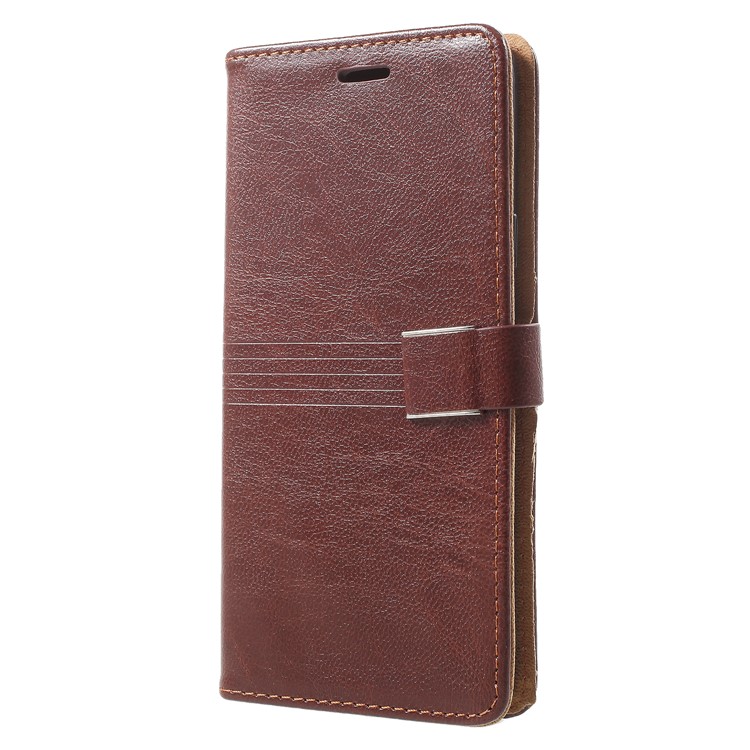 Metal Buckle Leather Wallet Casing for Samsung Galaxy S9 Plus - Coffee-2