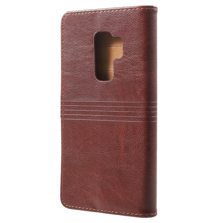 Metal Buckle Leather Wallet Casing for Samsung Galaxy S9 Plus - Coffee-3