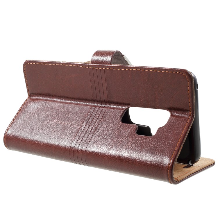 Metal Buckle Leather Wallet Casing for Samsung Galaxy S9 Plus - Coffee-4
