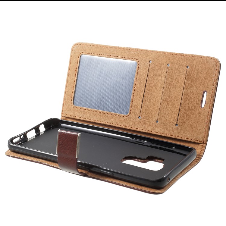 Metal Buckle Leather Wallet Casing for Samsung Galaxy S9 Plus - Coffee-5