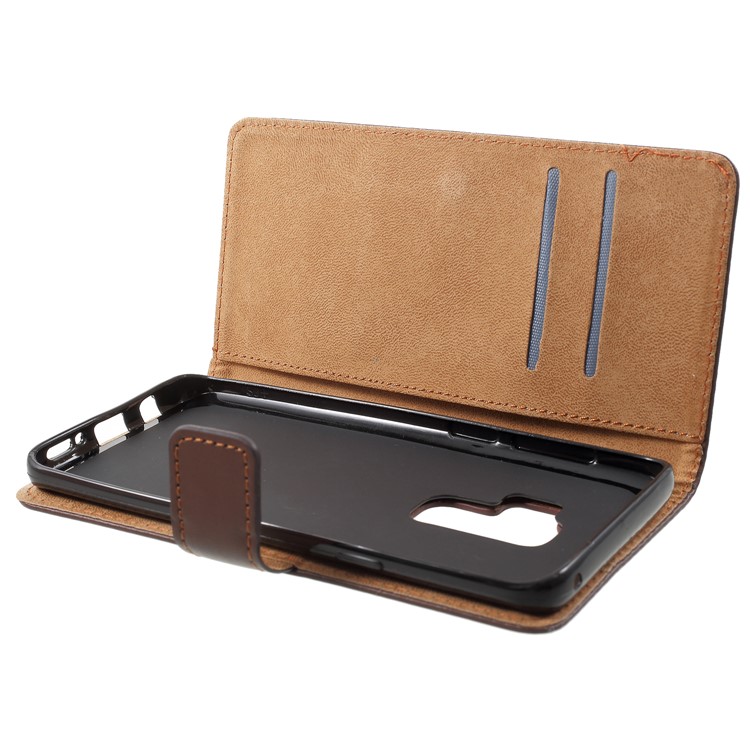 Wallet Leather Stand Mobile Phone Case for Samsung Galaxy S9+ - Coffee-5