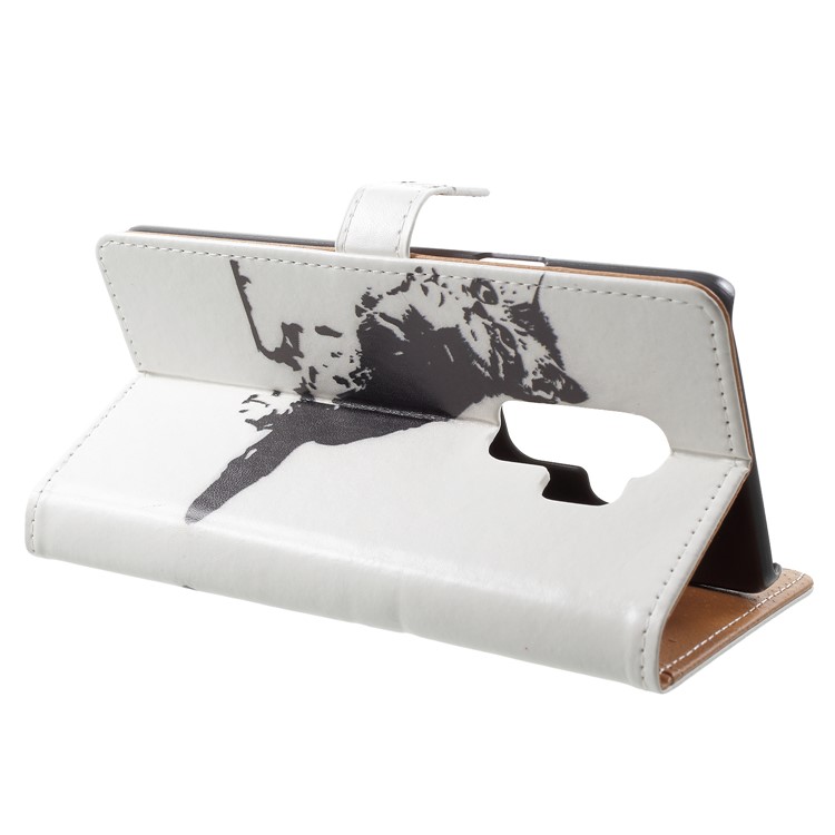Pattern Printing Leather Wallet Stand Cover for Samsung Galaxy S9 Plus - Black and White Cat-4