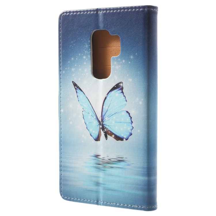 Pattern Printing Leather Wallet Stand Shell for Samsung Galaxy S9 Plus - Blue Butterfly-3