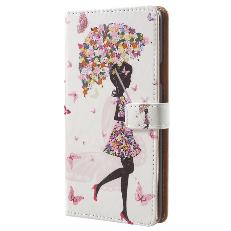 Pattern Printing Leather Wallet Stand Casing for Samsung Galaxy S9 Plus - Flower Girl Holding Umbrella-2