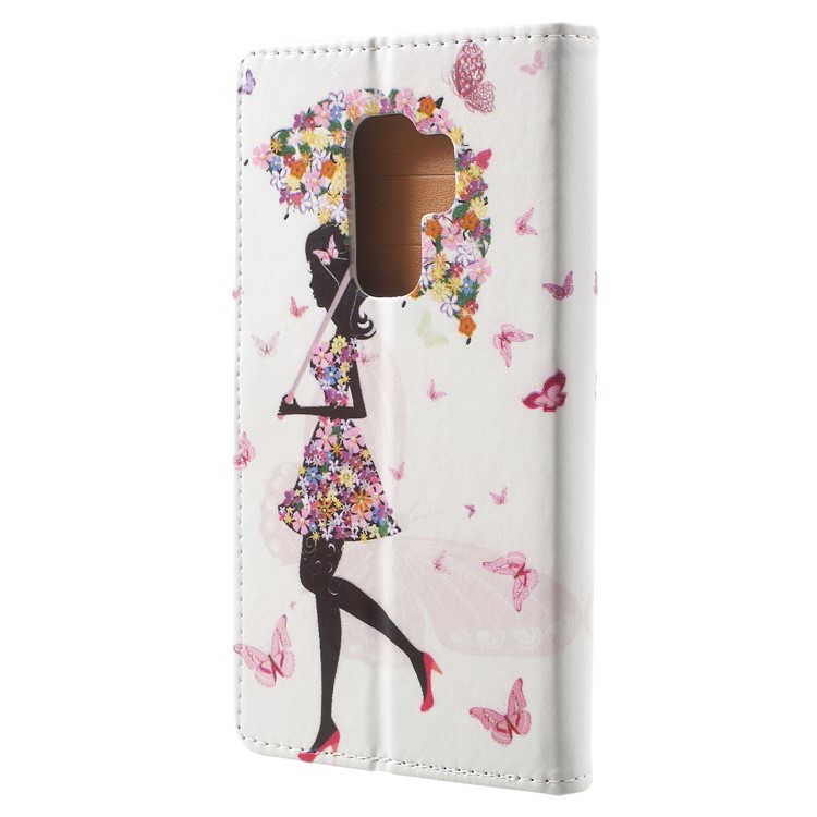 Pattern Printing Leather Wallet Stand Casing for Samsung Galaxy S9 Plus - Flower Girl Holding Umbrella-3
