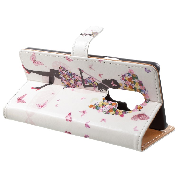 Pattern Printing Leather Wallet Stand Casing for Samsung Galaxy S9 Plus - Flower Girl Holding Umbrella-4