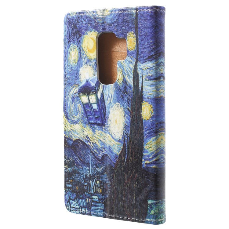 Pattern Printing Leather Wallet Stand Mobile Phone Case for Samsung Galaxy S9 Plus - The Starry Night-3