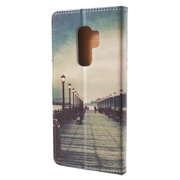 Pattern Printing Leather Wallet Stand Protective Case for Samsung Galaxy S9+ - Dock at Sunset-3