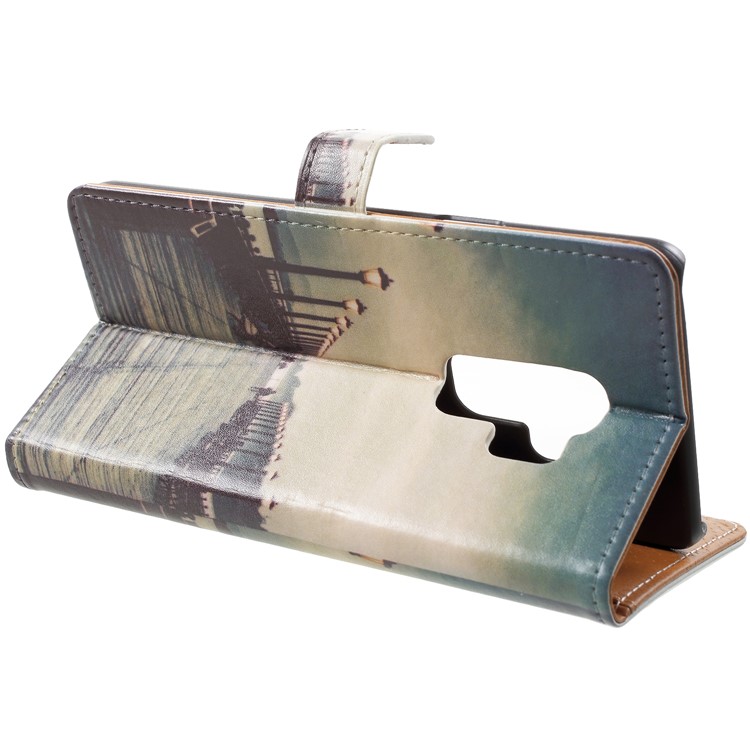 Pattern Printing Leather Wallet Stand Protective Case for Samsung Galaxy S9+ - Dock at Sunset-4