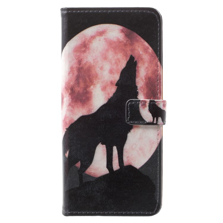 Pattern Printing Leather Wallet Stand Case for Samsung Galaxy S9 - Wolf Howling at the Moon-2