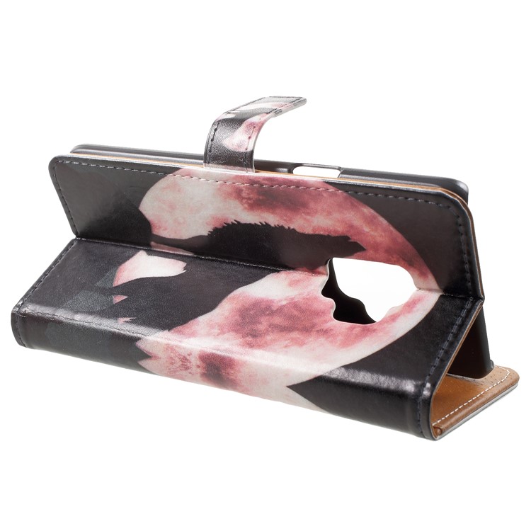 Pattern Printing Leather Wallet Stand Case for Samsung Galaxy S9 - Wolf Howling at the Moon-4
