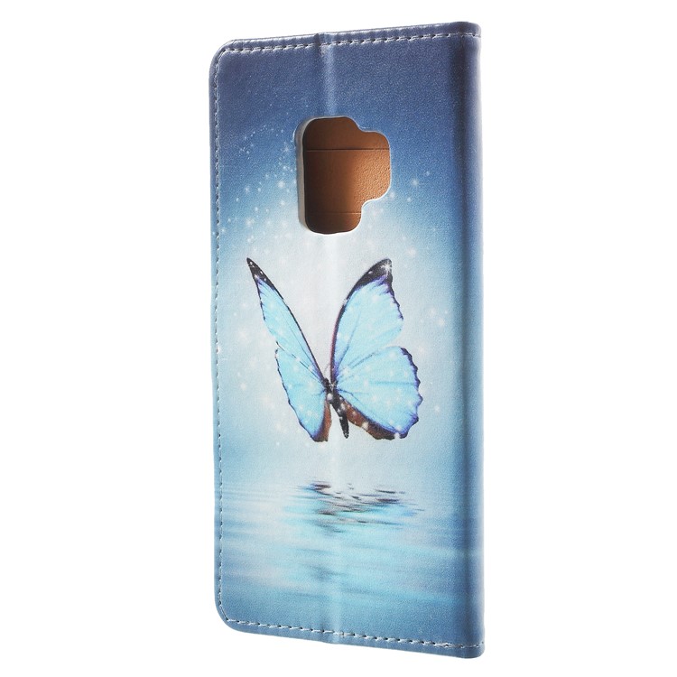 Pattern Printing Leather Wallet Stand Shell for Samsung Galaxy S9 G960 - Blue Butterfly-3