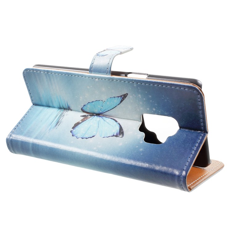 Pattern Printing Leather Wallet Stand Shell for Samsung Galaxy S9 G960 - Blue Butterfly-4