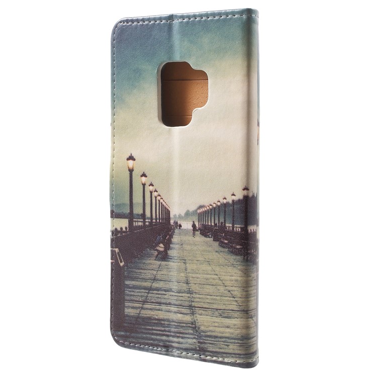 Pattern Printing Leather Wallet Stand Casing for Samsung Galaxy S9 - Dock at Sunset-3