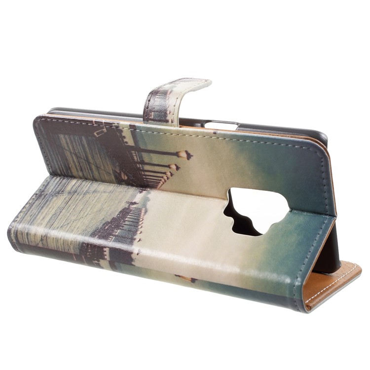 Pattern Printing Leather Wallet Stand Casing for Samsung Galaxy S9 - Dock at Sunset-4