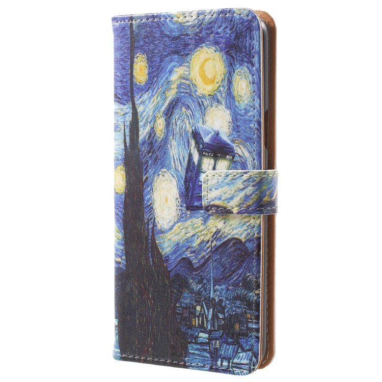Pattern Printing Leather Wallet Stand Mobile Phone Case for Samsung Galaxy S9 - The Starry Night-2