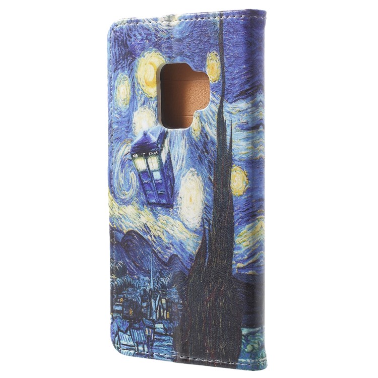Pattern Printing Leather Wallet Stand Mobile Phone Case for Samsung Galaxy S9 - The Starry Night-3