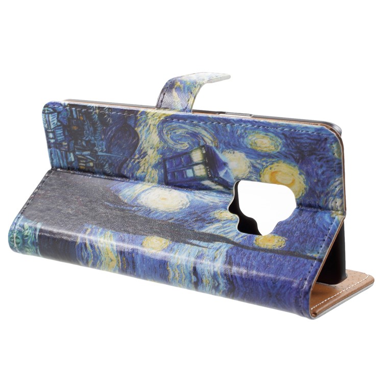 Pattern Printing Leather Wallet Stand Mobile Phone Case for Samsung Galaxy S9 - The Starry Night-4