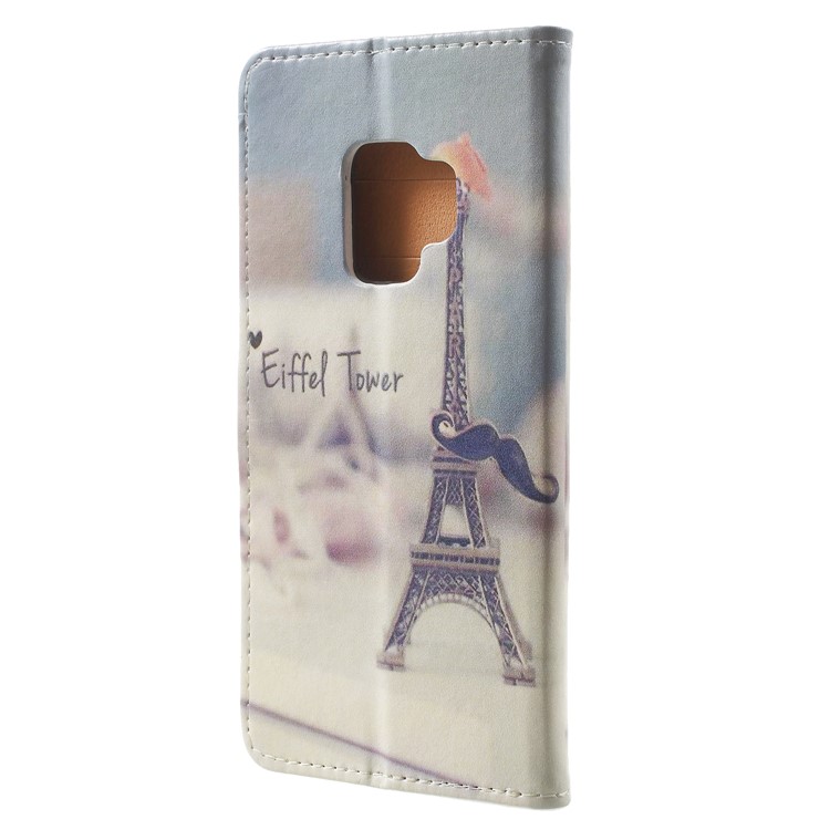 Pattern Printing Leather Wallet Stand Cell Phone Cover for Samsung Galaxy S9 - Eiffel Tower-3