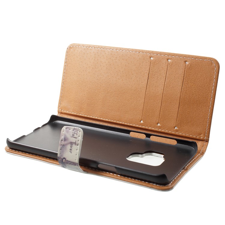 Pattern Printing Leather Wallet Stand Cell Phone Cover for Samsung Galaxy S9 - Eiffel Tower-5
