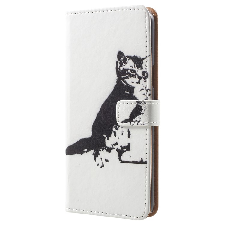 Pattern Printing Leather Wallet Stand Mobile Phone Shell for Samsung Galaxy S9 - Black and White Cat-2