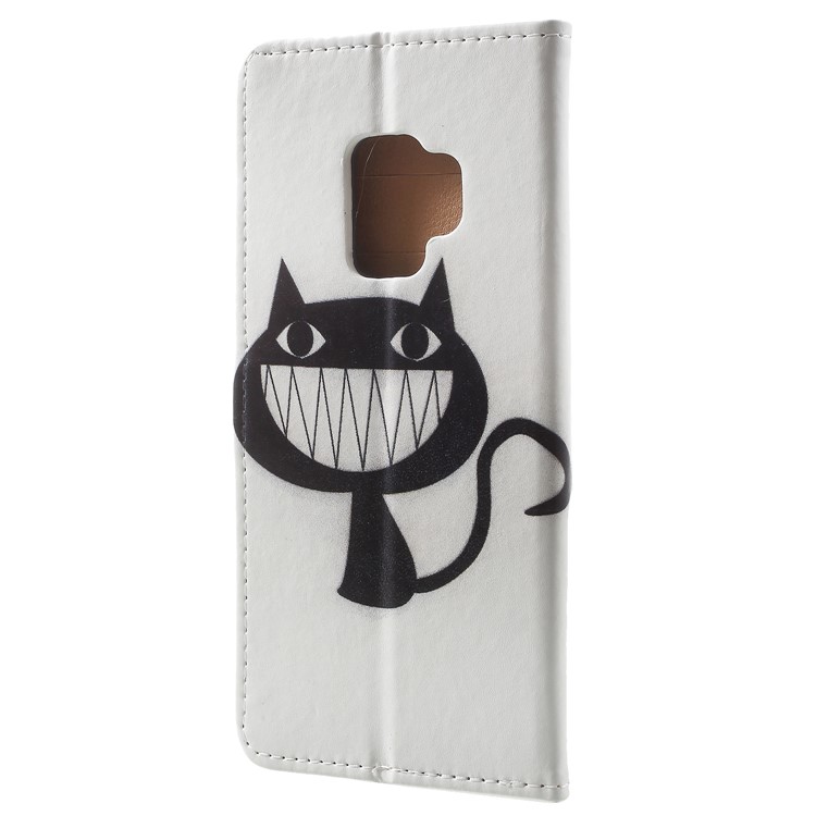 Pattern Printing Leather Wallet Stand Cell Phone Shell for Samsung Galaxy S9 - Black Cat-3
