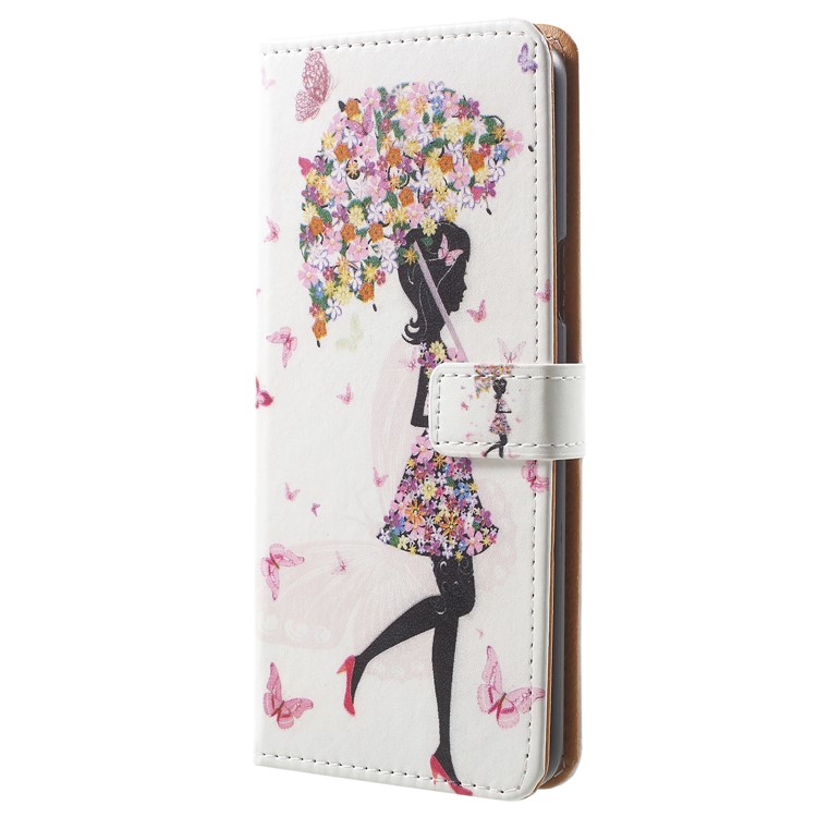 Pattern Printing Leather Wallet Stand Protective Case for Samsung Galaxy S9 - Flower Girl Holding Umbrella-2