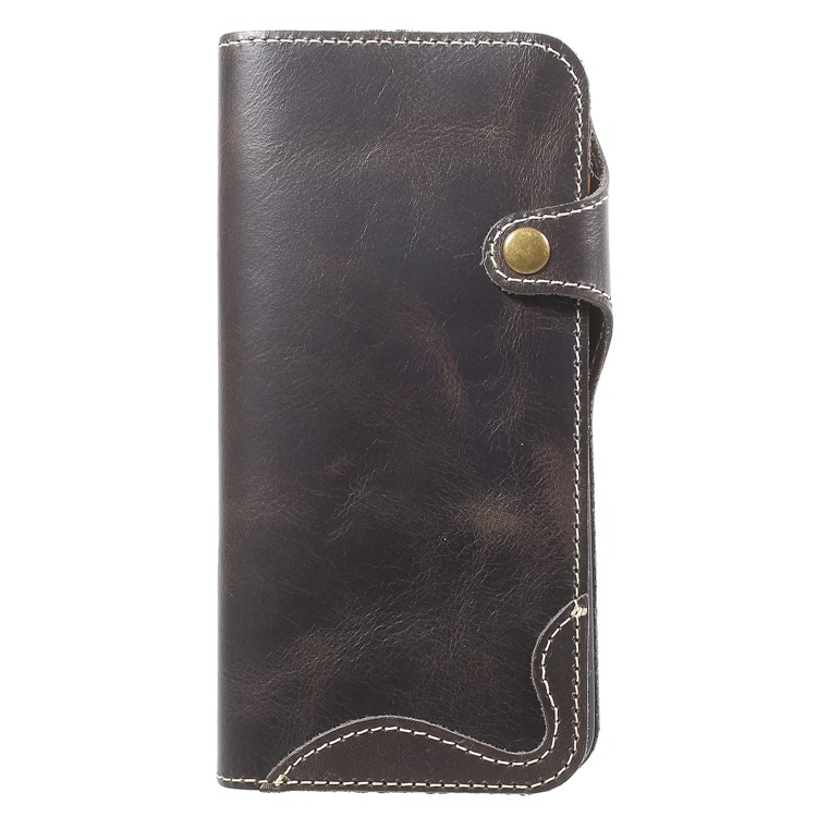 Button Closure Oil Wax Genuine Leather Wallet Flip Case with Lanyard for Samsung Galaxy S9 Plus - Black-2