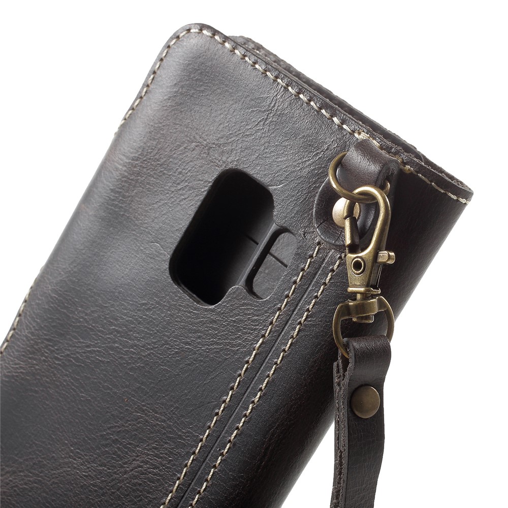 Retro Style Oil Wax Genuine Leather Stand Wallet Casing for Samsung Galaxy S9 G960 - Black-7