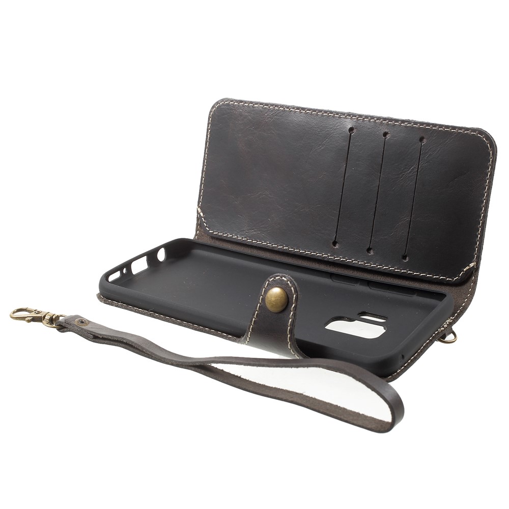 Retro Style Oil Wax Genuine Leather Stand Wallet Casing for Samsung Galaxy S9 G960 - Black-8