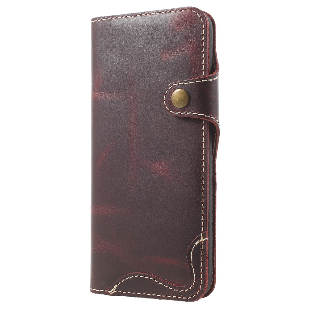 Retro Style Oil Wax Genuine Leather Stand Wallet Cover for Samsung Galaxy S9 G960 - Coffee-2