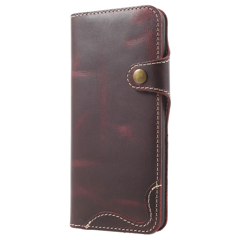 Retro Style Oil Wax Genuine Leather Cover for Samsung Galaxy S9 G960 with Folio Wallet Design - Coffee-2