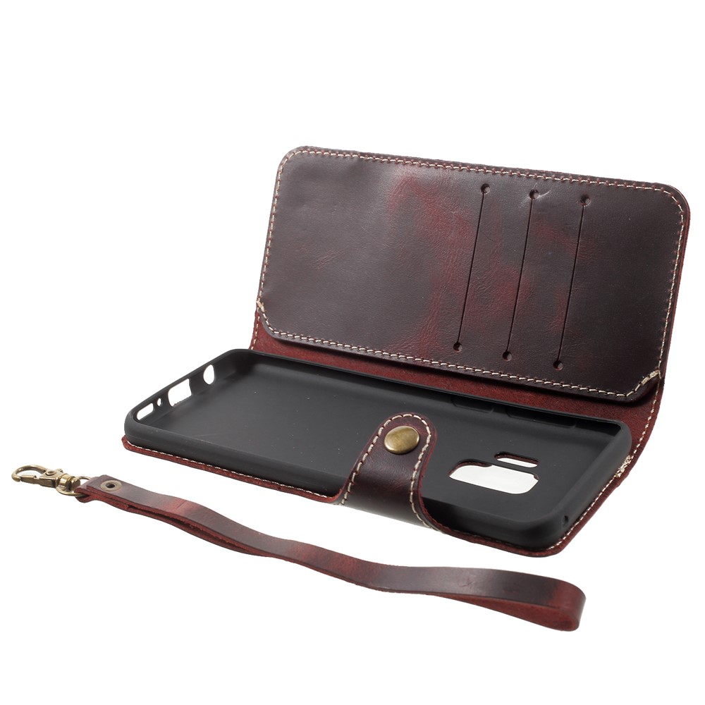 Retro Style Oil Wax Genuine Leather Stand Wallet Cover for Samsung Galaxy S9 G960 - Coffee-5