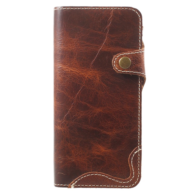 Retro Style Oil Wax Genuine Leather Stand Wallet Shell for Samsung Galaxy S9 G960 - Brown-1