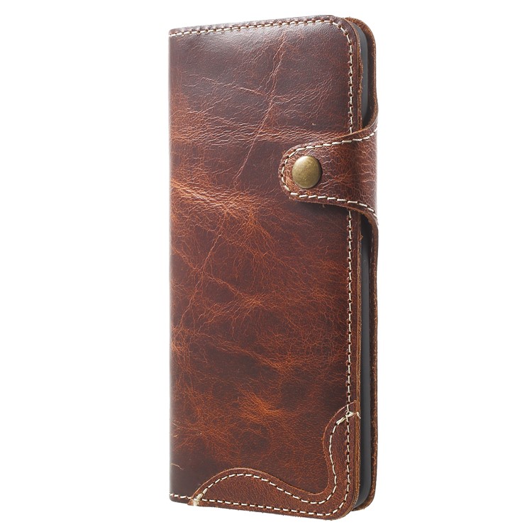 Retro Style Oil Wax Genuine Leather Stand Wallet Shell for Samsung Galaxy S9 G960 - Brown-2