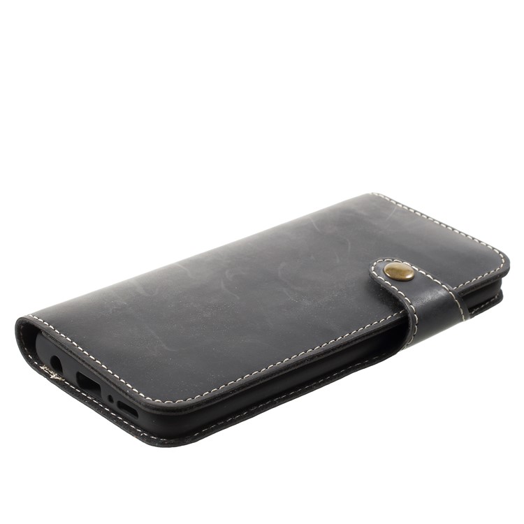 Button Closure PU Leather Wallet Folio Case with Lanyard for Samsung Galaxy S9 - Black-4